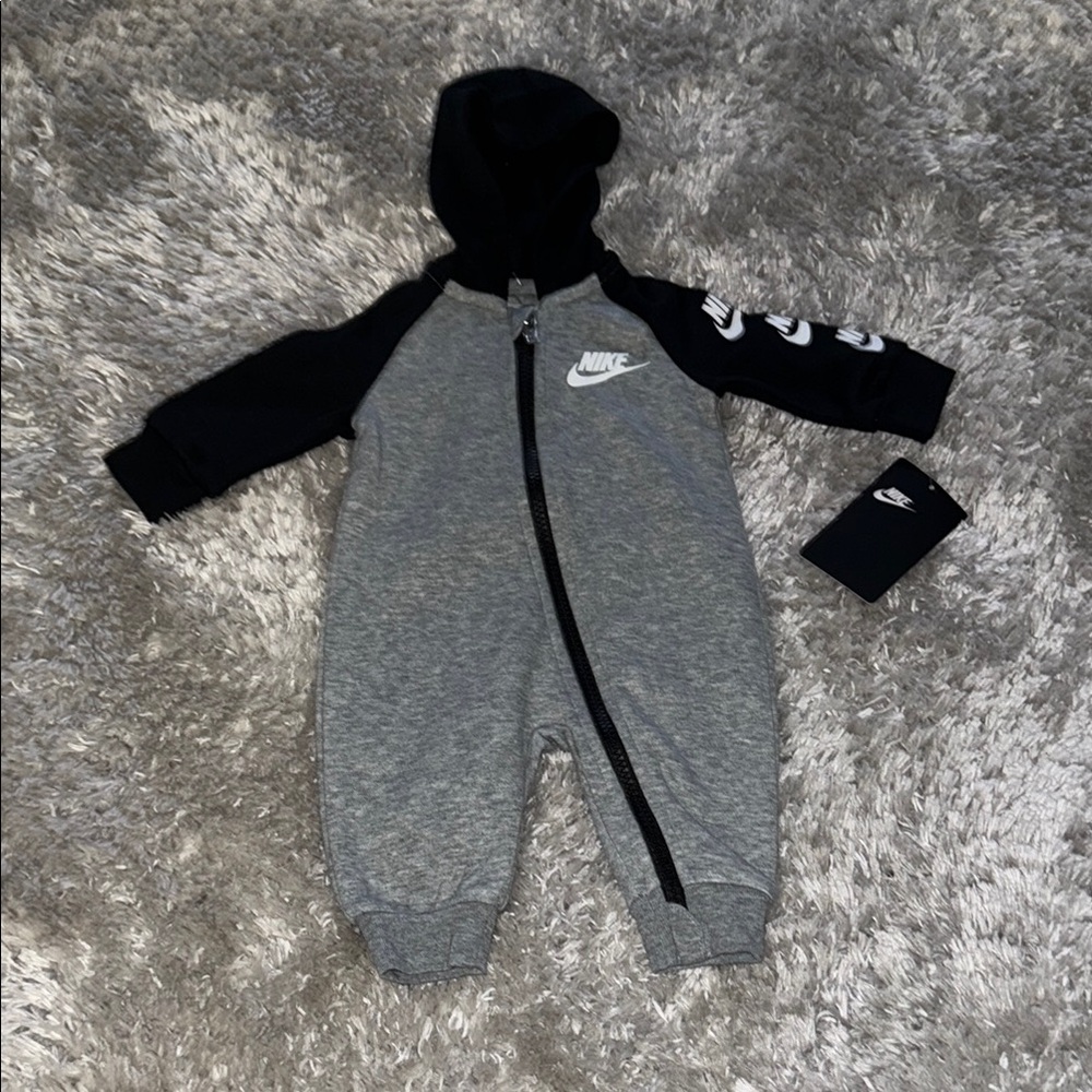 Nike Gray and Black Athletic One Piece Footies